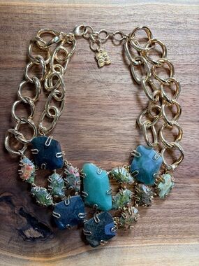 Source Unknown Gold Chain Necklace with Blue, Teal and Green Stones